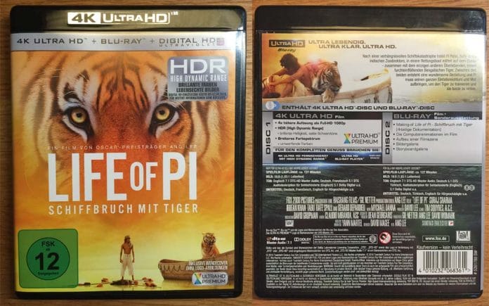 Life of Pi Vorder- und Rückseite der 4K Blu-ray
