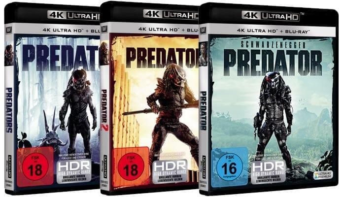 Die finalen Cover der 4K Blu-rays von "Predator", "Predator 2" und "Predators"