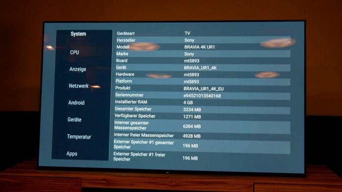 Die "rohen" Systemdaten des Sony AF9 Master Series OLED