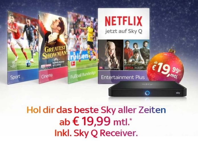 Sky feiert Netflix-Start mit Vorteilspaket. Sky inkl. Sky Q Receiver ab 19.99 Euro!