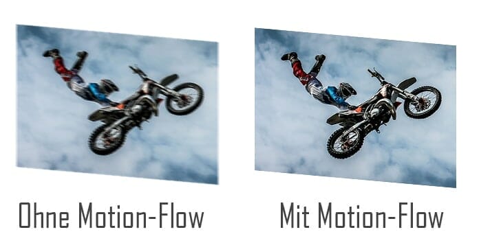Darstellung mit und ohne Motion Flow (Zwischenbildberechnung)