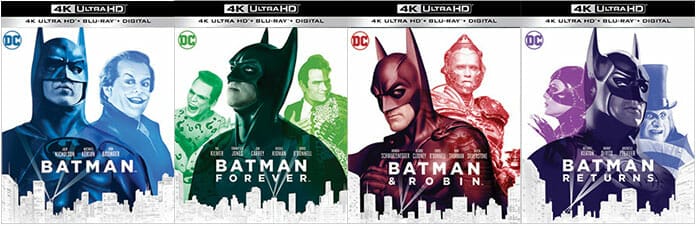 Die US-Cover der vier Batman Filme auf 4K Blu-ray