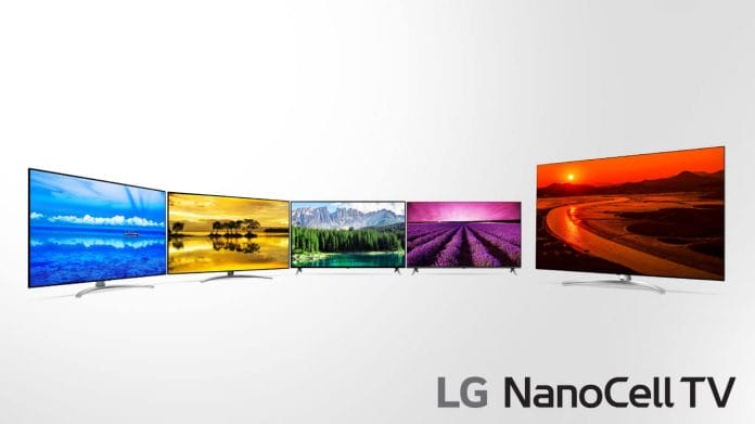 Erste Abbildung der LG 2019 NanoCell TVs. Das Modell ganz rechts müsste der 75 Zoll SM99 8K TV sein