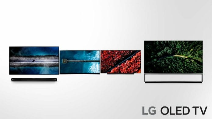 Die erste Abbildung aller 2019 OLED TVs. Von Links: W9, E9, C9 und Z9 (8K)