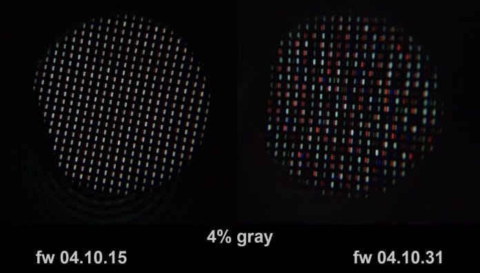 Unterschiedlichen Dithering auf einem C8 OLED TV mit Firmware 04.10.15 und 04.10.31 (Bildquelle: avforums.com / j82k)