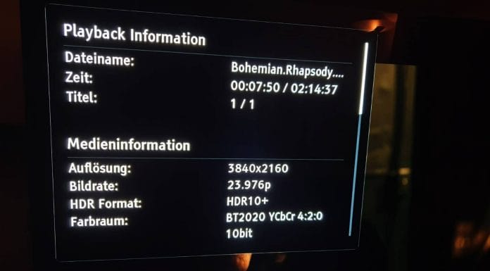 BEWEISE! Bohemian Rhapsody läuft auf einem Sony AF8 via Oppo UDP-203 im HDR10+ Modus