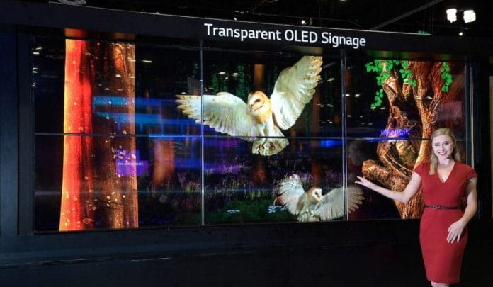 Mehrere transparente OLED-Display mit 55 Zoll lassen sich in einem Array zuammenschließen