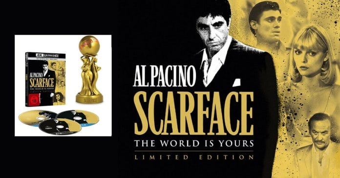 Die goldene "The World Is Yours" Statue der Scarface Limited Edition macht sich sicherlich gut in den Vitrinen der Sammler