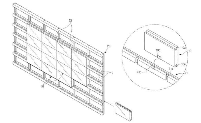 Die Display-Module werden seitlich über die Führungsschienen in der Matrix platziert. Connector-Platten sollen die Geräte dabei mit Strom und Signalen versorgen