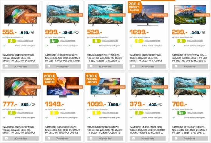 Auf Saturn.de gibt es reduzierte UHD & QLED Fernseher von Samsung - oft zum Bestpreis