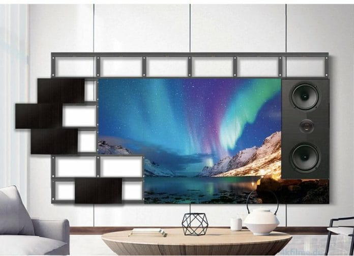 Bei Samsungs modularem TV lassen sich nicht nur Displayelemente, sondern auch Lautsprecher uvm. selbst zusammenstellen