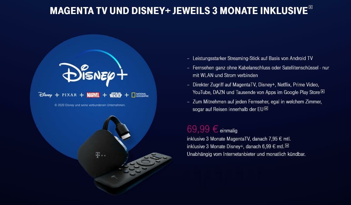 Telekom Neuer MagentaTV Stick mit 3 Monaten Disney+ geschenkt