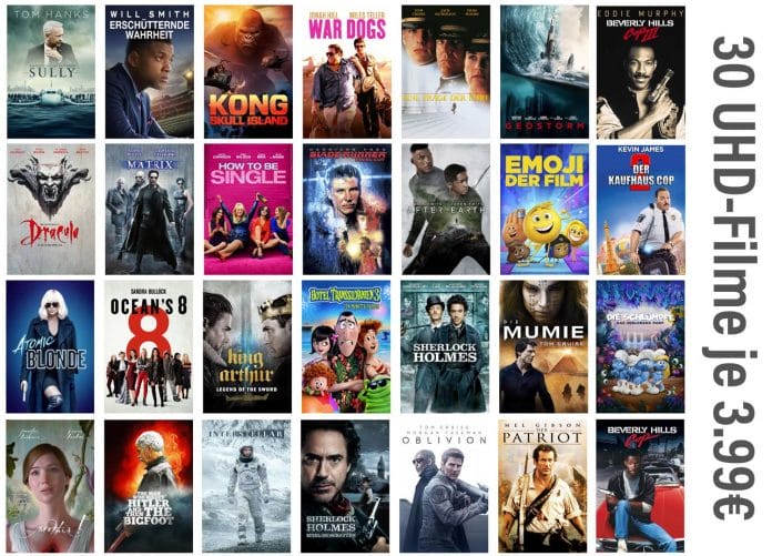 Gute Unterhaltung: 30 Filme in 4K/HDR Qualität stehen auf iTunes zu je 3.99 Euro zum Kauf