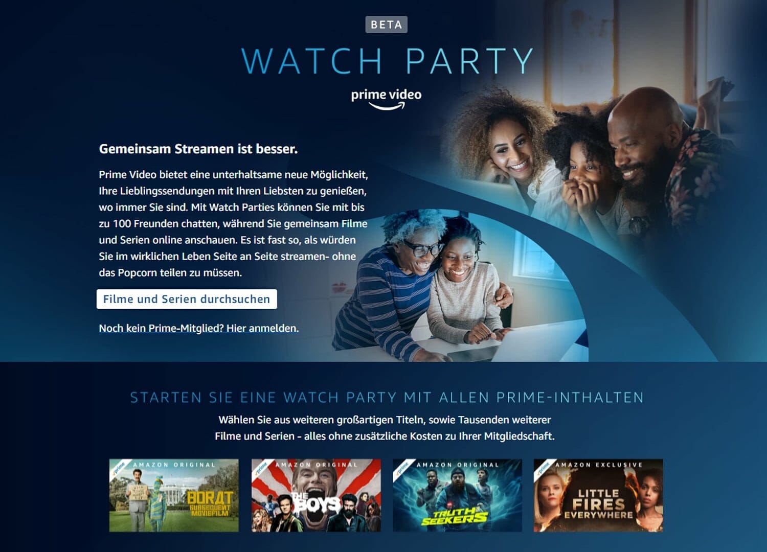 Watch Party Beta Amazon Prime Video Filmabend mit bis zu 100 Leuten