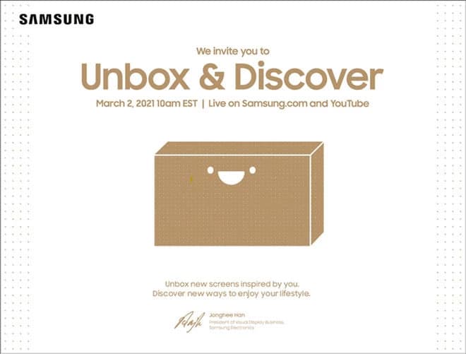 Die Einladung zu Samsungs Online-TV-Event "Unbox & Discover"
