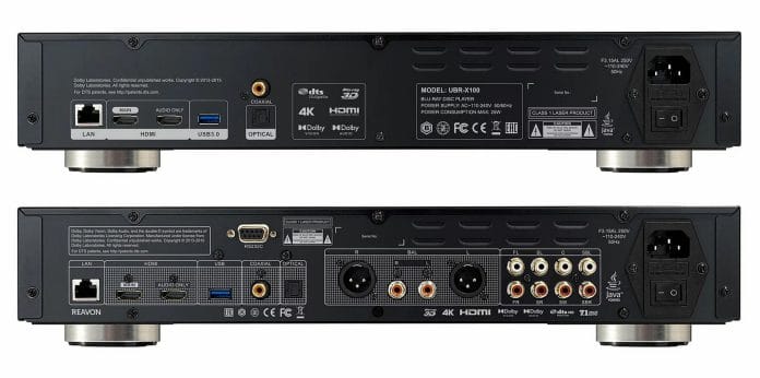 Die Anschlüsse des Reavon UBR-X100 (oben) und UBR-X200 (unten). Gut zu erkennen die zusätzliche analoge Audio-Sektion des UBR-X200 mit dediziertem, analogen Stereo-Out (unbalanced RCA, balanced XLR)
