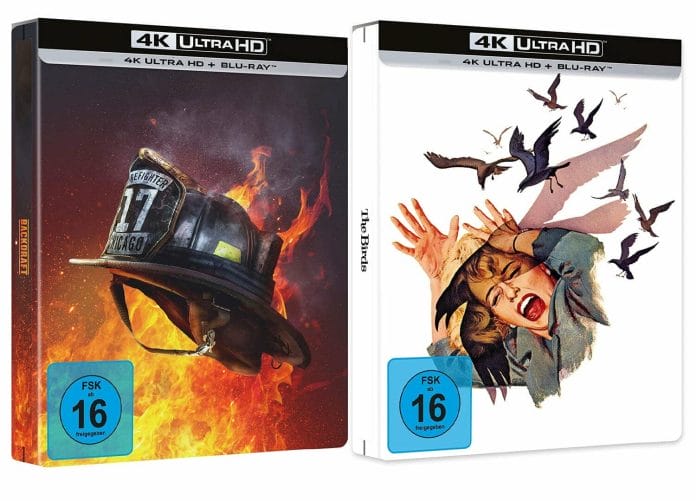Die Designs der limitierten 4K Blu-ray Steelbooks von "Backdraft" und "Die Vögel"