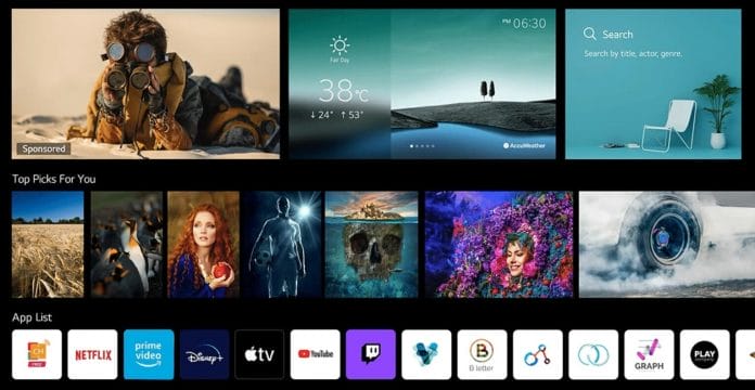 Der neue webOS 6.0 Homescreen bedeckt den kompletten Bildschirm des LG OLED G1
