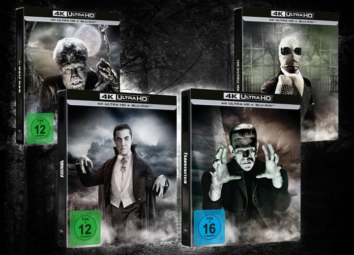 Horror-Opas: Dracula, Frankenstein, Der Unsichtbare und Der Wolfsmann als 4K Blu-ray Steelbook