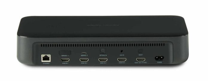 Die Anschlüsse des Digital-Hub inkl. 4x HDMI-IN (1x HDMI-Out), Ethernet, Optical In und Aux.