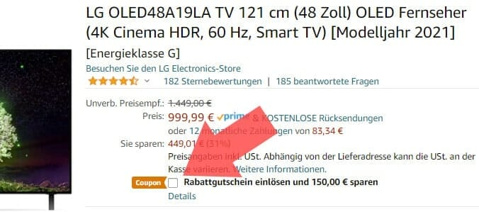 Dieses kleine Kästchen müsst ihr aktivieren um den Coupon einzulösen
