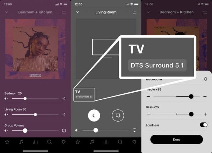 Die Sonos S2-App zeigt an, sobald DTS Digital (Hier DTS Surrround Sound 5.1) wiedergegeben wird