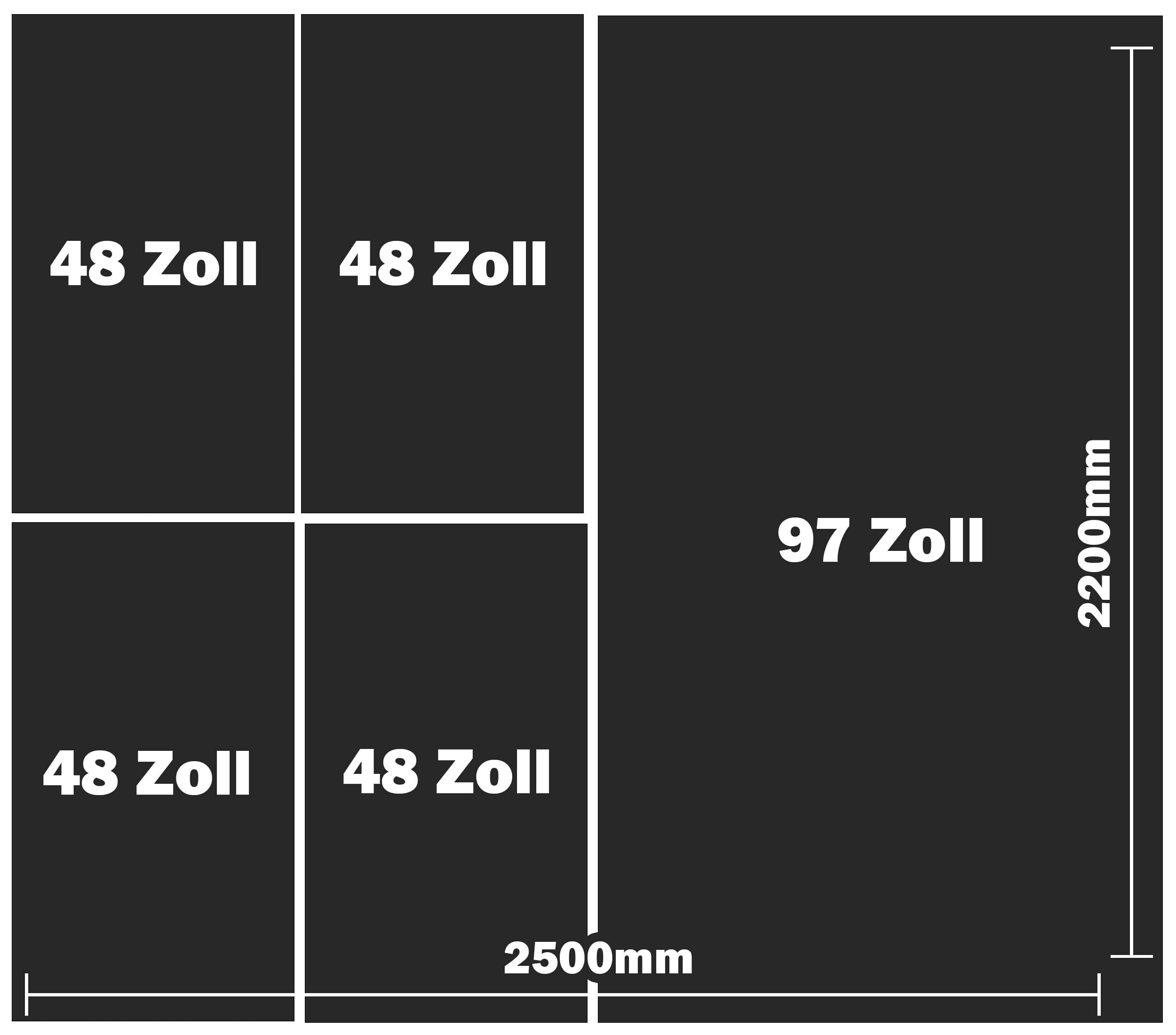 OLED Mutterglas einer Gen 8.5 Produktionslinie aus denen ein 97 Zoll OLED und vier 48 Zoll OLEDs geschnitten werden