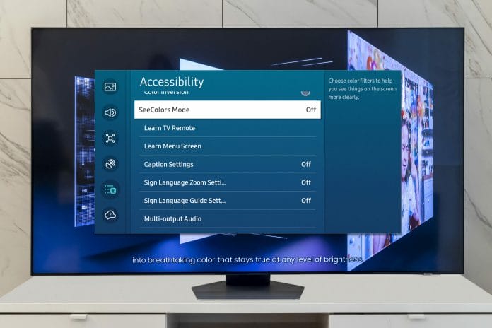 Der Seecolors-Mode kann im Barrierefreiheit-Menü eures Samsung Smart TV oder Monitors (ab 2023) aktiviert werden