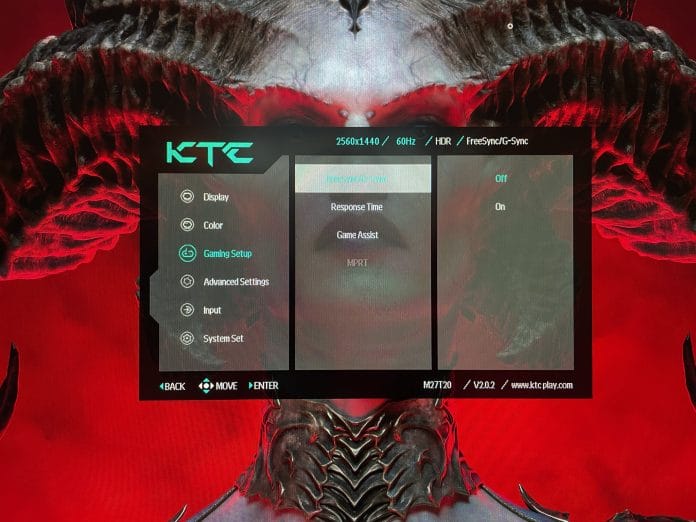 Über das Gaming-Menü der KTC M27T20 werden z.B. die VRR-Features aktiviert