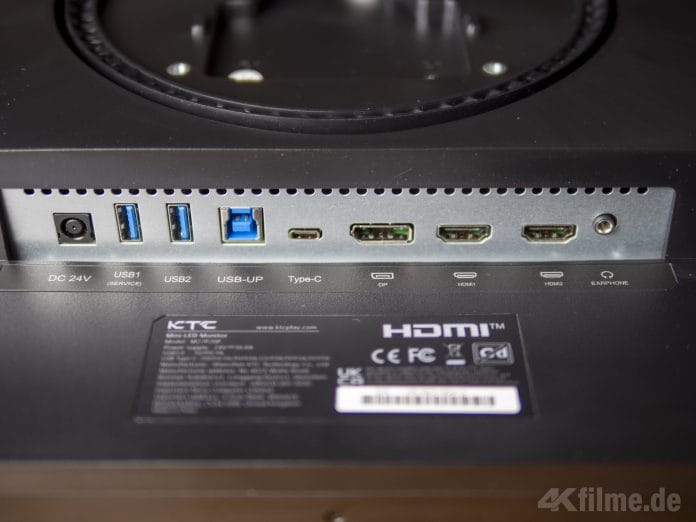 Alle wichtigen Anschlüsse vorhanden: HDMI 2.1 (2x), DisplayPort 1.4, USB-C (90 Watt PD, DP-Alt-Mode), sowie die USB-KVM-Anschlüsse am KTC M27P20 Pro