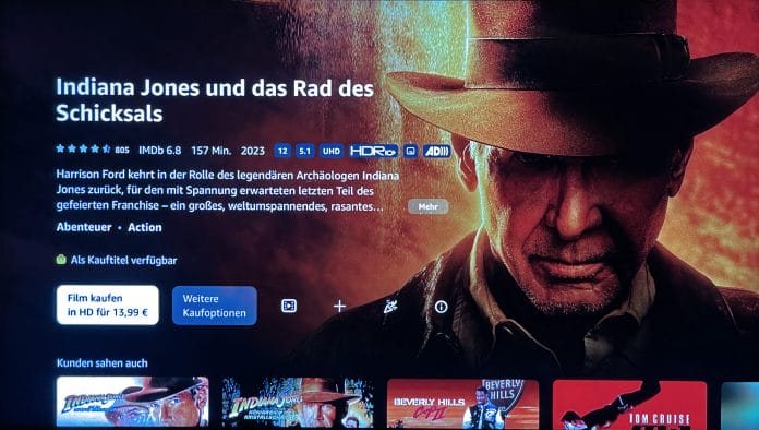 Indiana Jones 5 auf Prime Video in 4K mit HDR10, HDR10+ und Dolby Digital 5.1