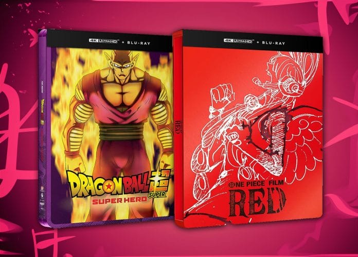 Vorläufige Abbildungen der Anime 4K Blu-ray Steelbooks: Dragon Ball Super: Super Hero und One Piece: Red 14. Film