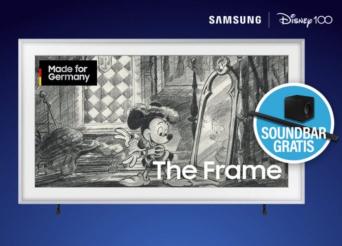 Auf 100 Exemplare limitiert: Samsung The Frame 4K QLED TV in der Disney100-Edition + Soundbar gratis!