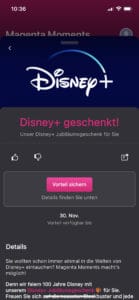 Disney Plus gratis lässt sich bis Ende November 2023 in der Telekom Magenta-App aktivieren